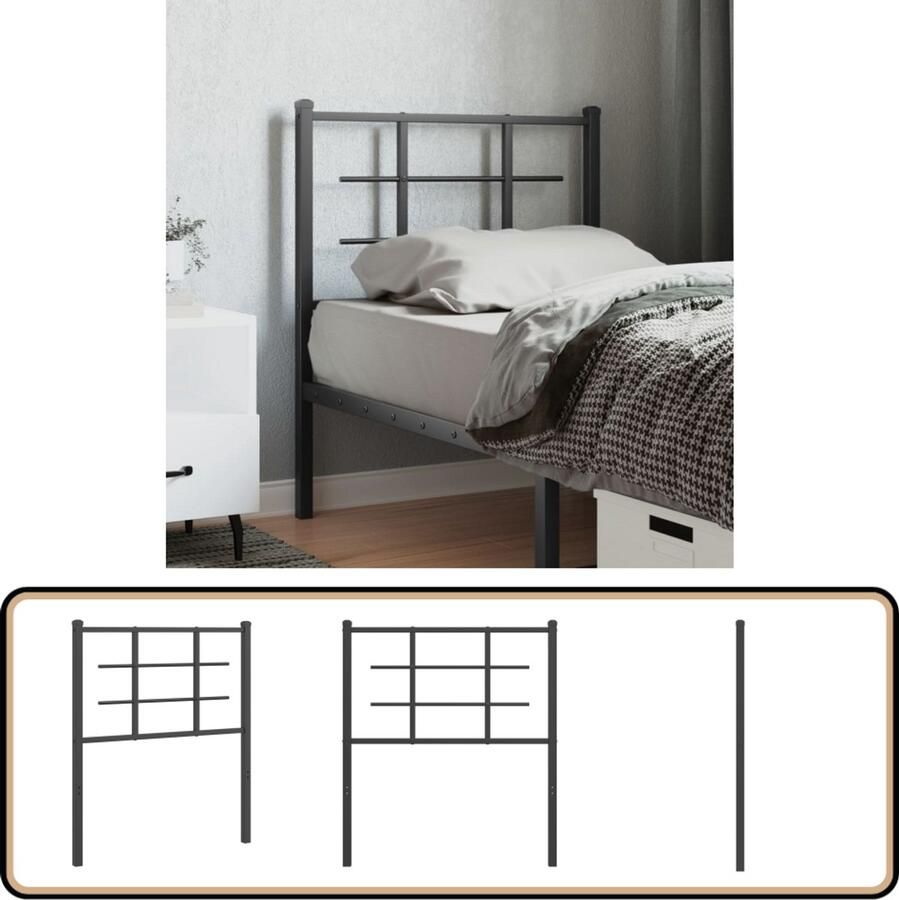 VidaXL Hoofdbord 80 cm metaal zwart Hoofdbord Hoofdbekleding Beddecoratie Staal Zwart Modern Minimalistisch Elegant Comfortabel Leeshoek Tv Hoek Slaapkamervloerisolator