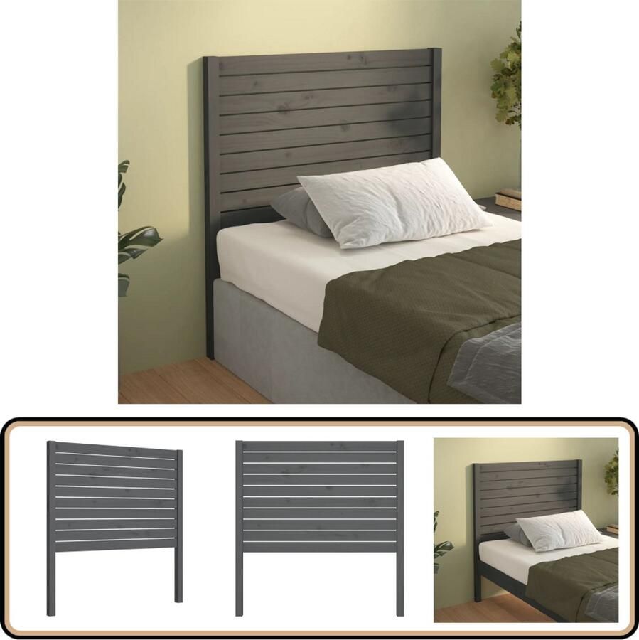 VidaXL Hoofdbord 81x100 cm Massief Grenen Grijs Houten Hoofdbord Hoofddekens Grieze Hoofdboard Hoofdbord Massief Hout Bedroom Decor Slaapkamer Accessoires