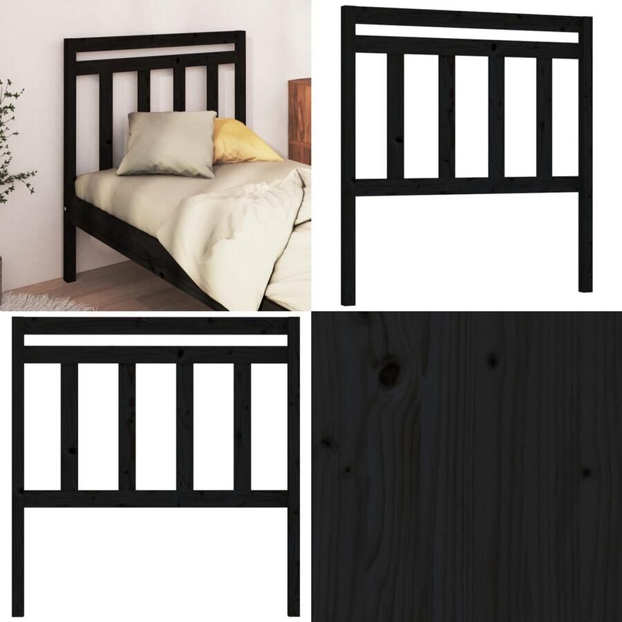 VidaXL Hoofdbord 81x4x100 cm massief grenenhout zwart Hoofdbord Hoofdborden Hoofdeinde Houten Hoofdbord - Foto 2