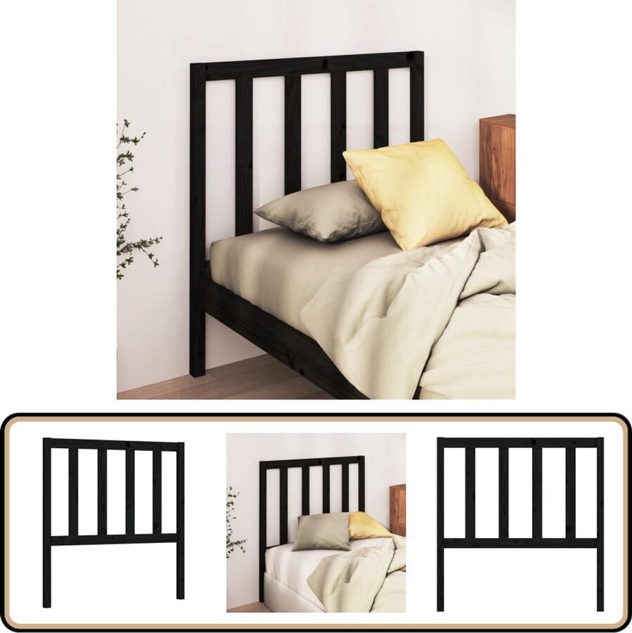 VidaXL Hoofdbord 81x4x100 cm Massief Grenenhout Zwart Houten Hoofdbord Hoofdeinde Klassieke Stijl Zwarte Hoofdbord Massief Hout