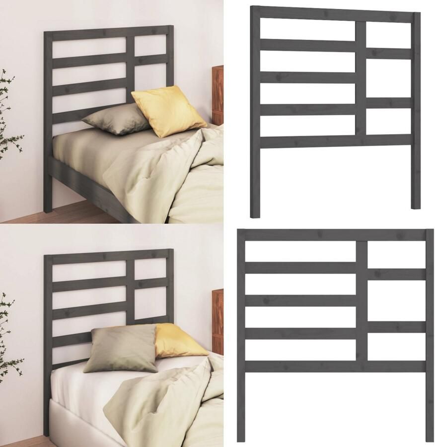 VidaXL Hoofdbord 81x4x104 cm massief grenenhout grijs Hoofdbord Hoofdborden Hoofdeinde Houten Hoofdbord