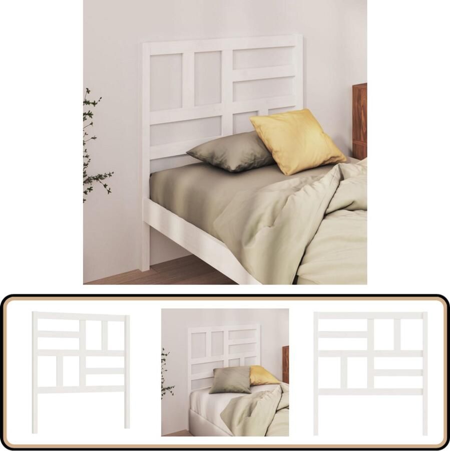 VidaXL Hoofdbord 81x4x104 cm Massief Grenenhout Wit Hoofd Bord Hoofdeinde Beddecoratie Houten Hoofdbord Klassieke Stijl