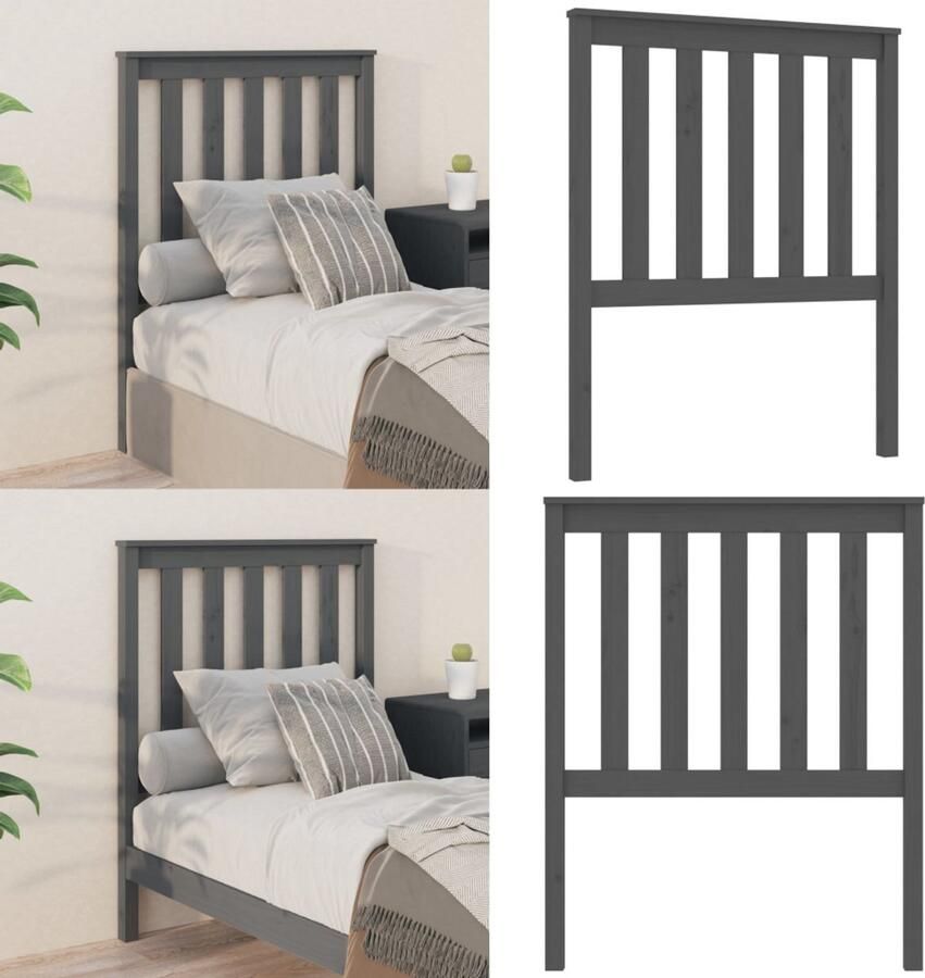 VidaXL Hoofdbord 81x6x101 cm massief grenenhout grijs Hoofdbord Hoofdborden Hoofdeinde Houten Hoofdbord