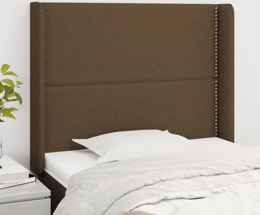 VidaXL Hoofdbord met randen 103x16x118 128 cm Stof Hoofd Bord Hoofdkussen Beddecoratie Slaap Accessoires Bedroom Furniture Luxe Bed Klassiek Hoofdbord Bruin Hoofdbord - Foto 2