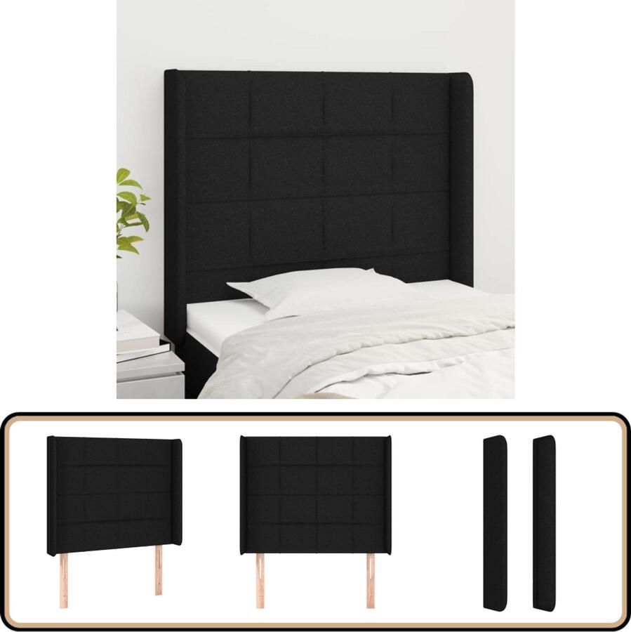 VidaXL Hoofdbord 103x16x118 128 cm Zwart Stof Klassieke Hoofdbord Zwart Bed Accessoires Stoffen Hoofdbord Comfortabele Hoofdbord Verhogen Bed Decoratief Hoofdbord