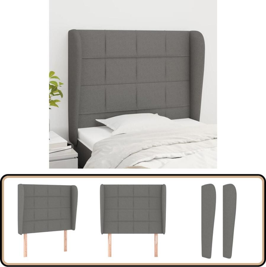 VidaXL Hoofdbord 83x23x118 128 cm Donkergrijs Stof Hoofd Bord Hoofdkussen Beddecoratie Slaapcomfort Klassiek Design Stoffen Hoofdbord Grijs Hoofdbord