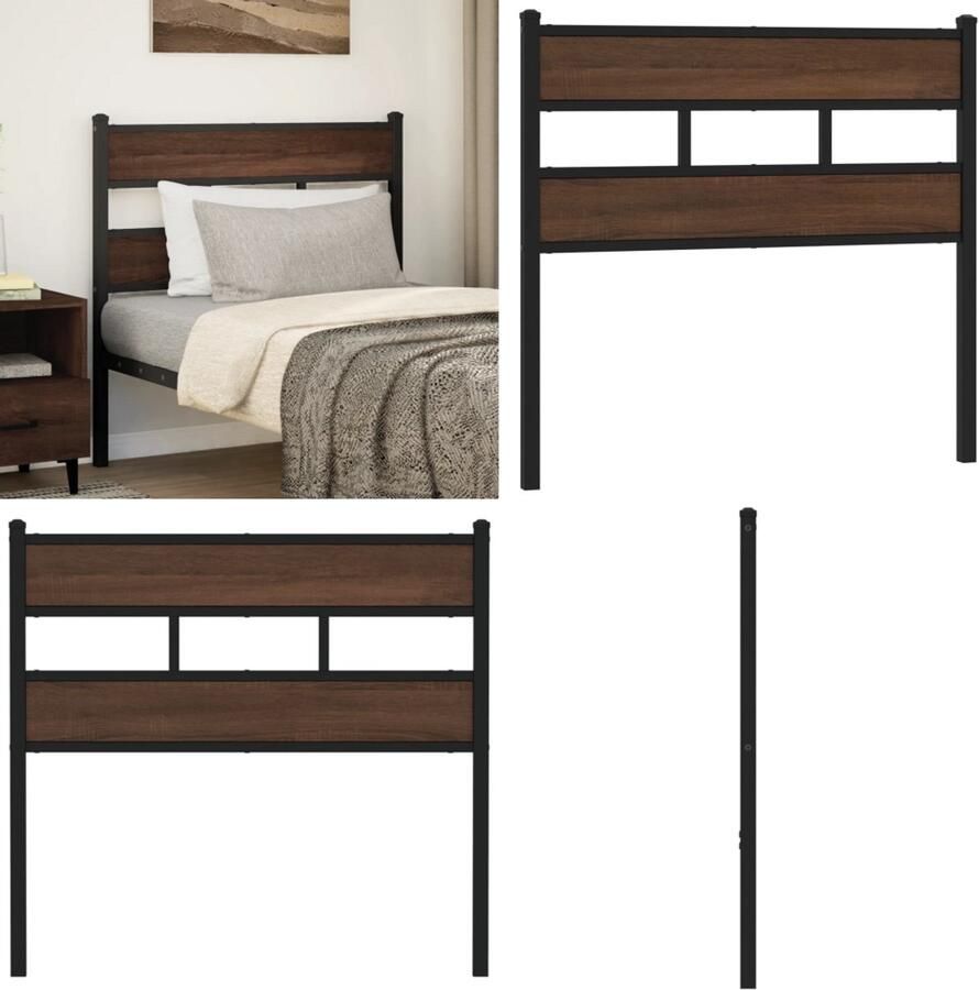 VidaXL Hoofdbord 90 cm bewerkt hout en staal bruin eikenkleurig Hoofdbord Hoofdborden Bed Hoofdbord Bedhoofdbord
