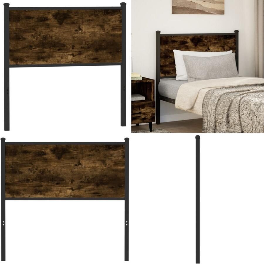 VidaXL Hoofdbord 90 cm bewerkt hout en staal gerookt eikenkleurig Hoofdbord Hoofdborden Bedhoofdbord Hoofdbord Bed