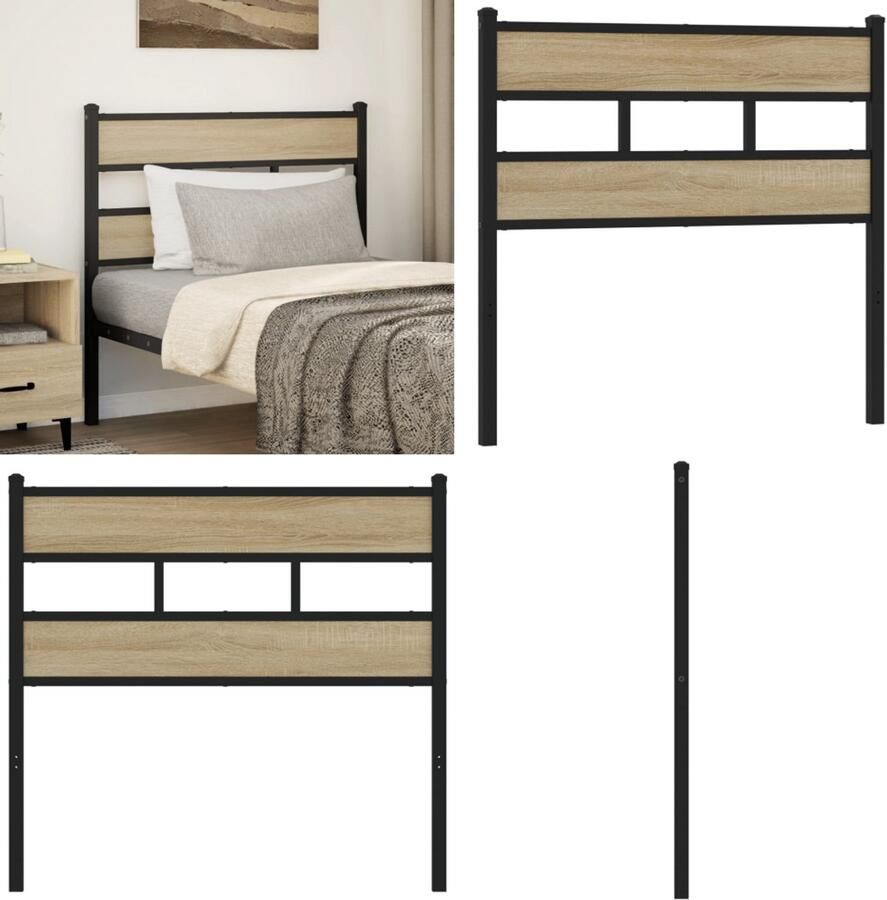 VidaXL Hoofdbord 90 cm ijzer en bewerkt hout sonoma eikenkleurig Hoofdbord Hoofdborden Bed Hoofdbord Bedhoofdbord