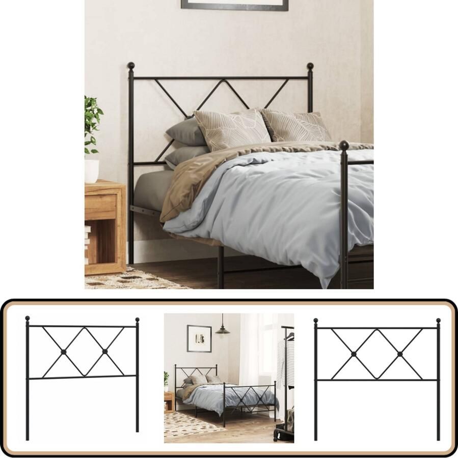 VidaXL Hoofdbord 90 cm Metaal Zwart Hoofd Bord Hoofdbord Bedhoofdbord Staal Zwarte Hoofdbord