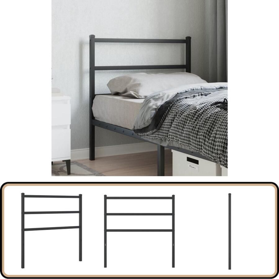 VidaXL Hoofdbord 90 cm Metaal Zwart Hoofdbord Beddecoratie Hoofddekking Staal Zwarte Hoofdbord