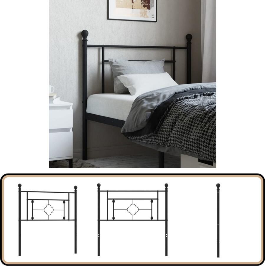 VidaXL Hoofdbord 90 cm Metaal Zwart Hoofdbord Hoofdbekleding Staal Zwart Beddecoratie