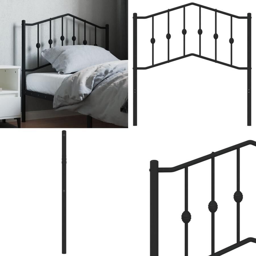 VidaXL Hoofdbord 90 cm metaal zwart Hoofdbord Hoofdborden Hoofdeinde Metalen Hoofdbord