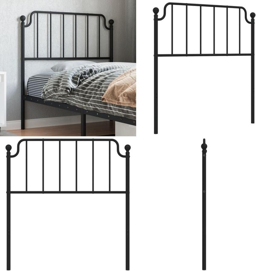 VidaXL Hoofdbord 90 cm metaal zwart Hoofdbord Hoofdborden Hoofdeinde Metalen Hoofdbord