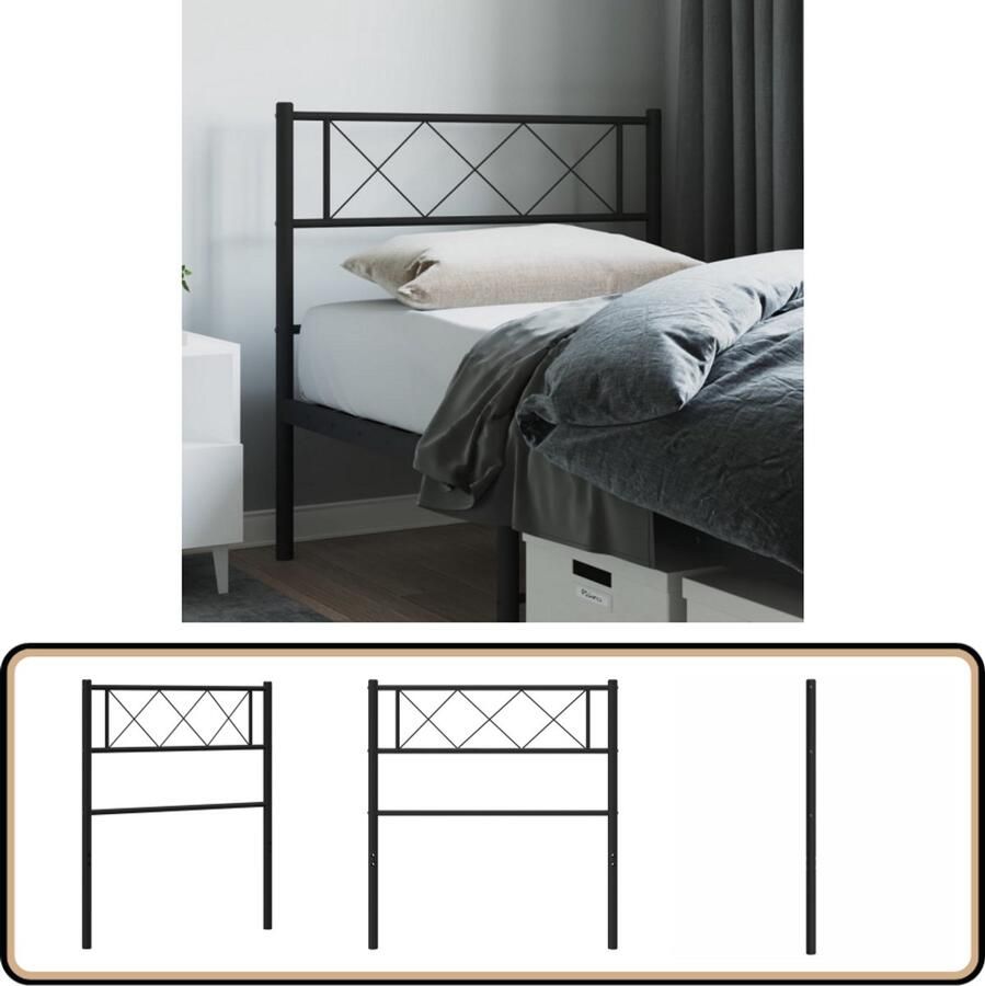 VidaXL Hoofdbord 90 cm Metaal Zwart Hoofdbord Klassiek Hoofdbord Metalen Hoofdbord Zwarte Hoofdbord Beddecoratie Slaapkamers Hoofddekking Leeshoek Tv Hoek Comfort Robuust Modern Classic Stijlvol Elegant