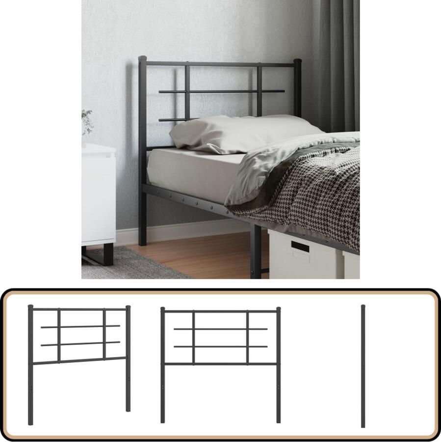 VidaXL Hoofdbord 90 cm Staal Zwart Hoofdbord Beddecoratie Hoofddekking Metalen Hoofdbord Zwarte Hoofdbord 90 Cm Slaapkamers Decoreren Modern Hoofdbord Klassiek Hoofdbord