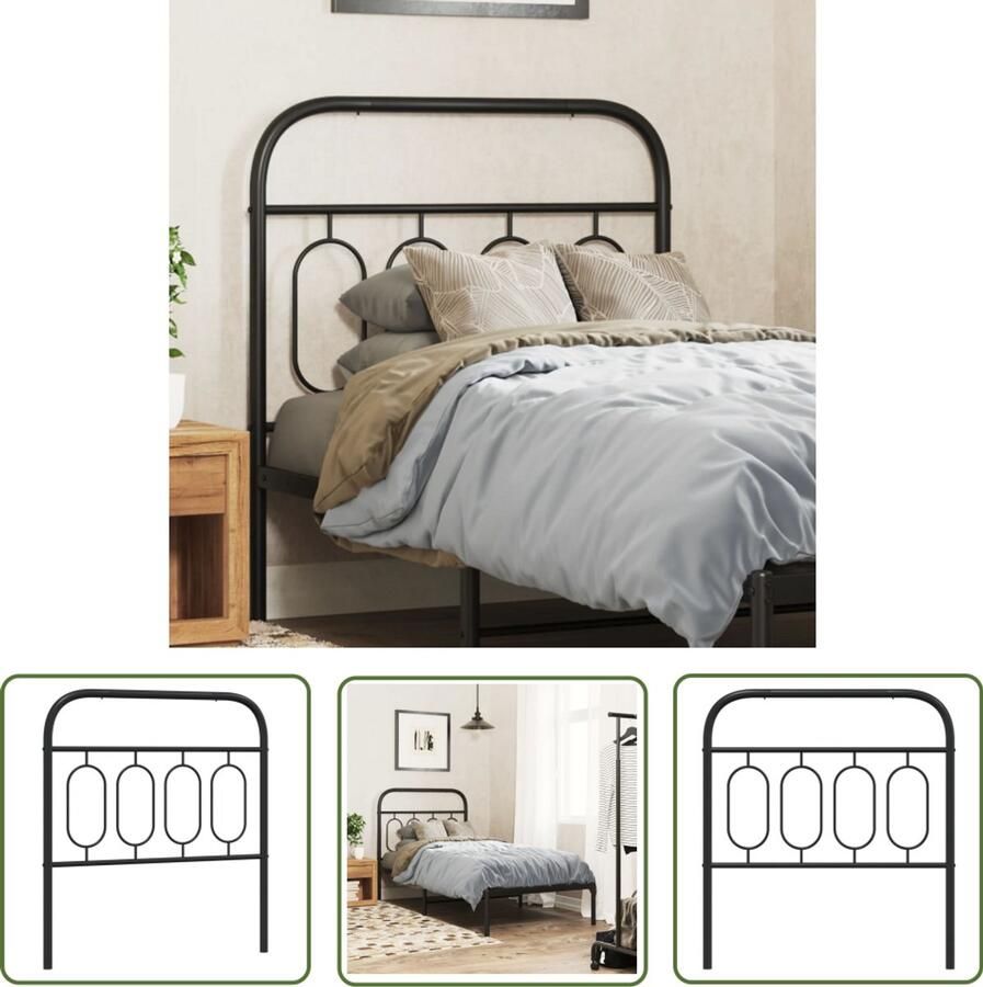 VidaXL Hoofdbord 90 cm Staal Zwart Hoofdbord Hoofddekking Slaapcomfort Metalen Hoofdbord Zwarte Hoofdbord