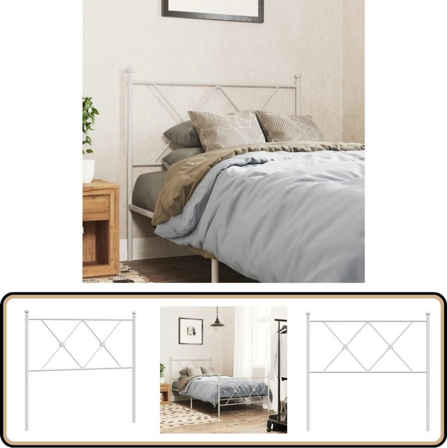 VidaXL Hoofdbord 90 cm Wit Metaal Hoofd Bord Hoofdbord Bedding Slaapkamerinrichting Staal