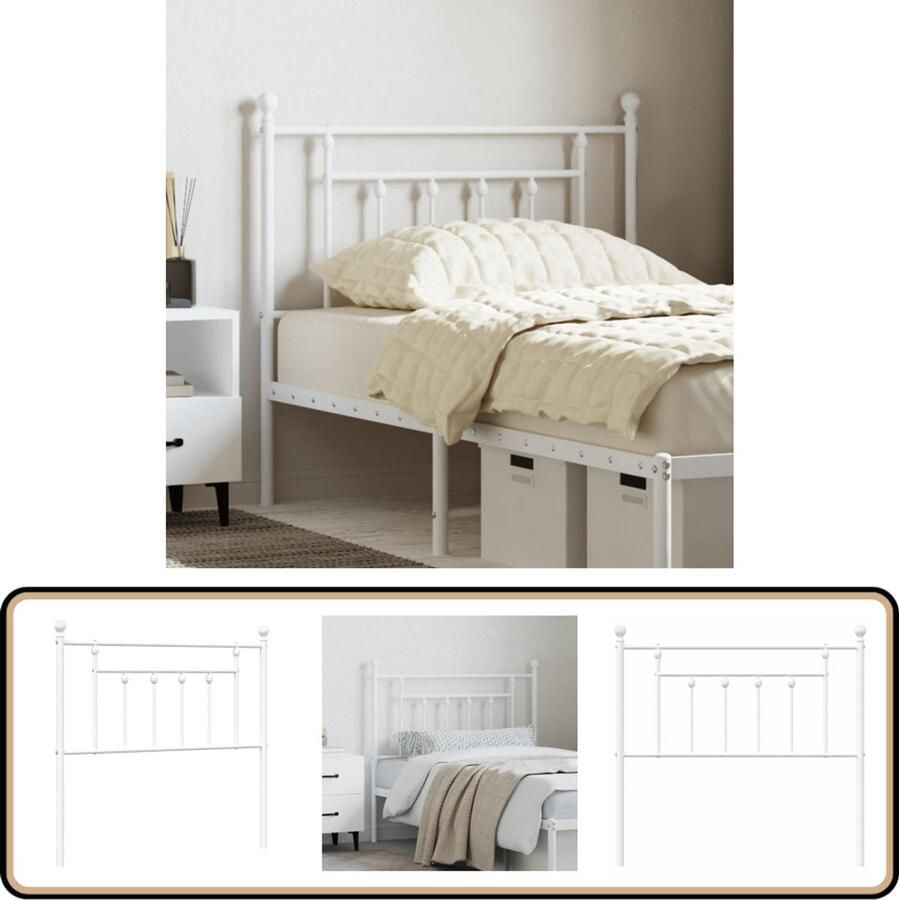VidaXL Hoofdbord 90 cm Wit Metaal Hoofdbord Beddecoratie Hoofddekking Klassiek Hoofdbord Metalen Hoofdbord