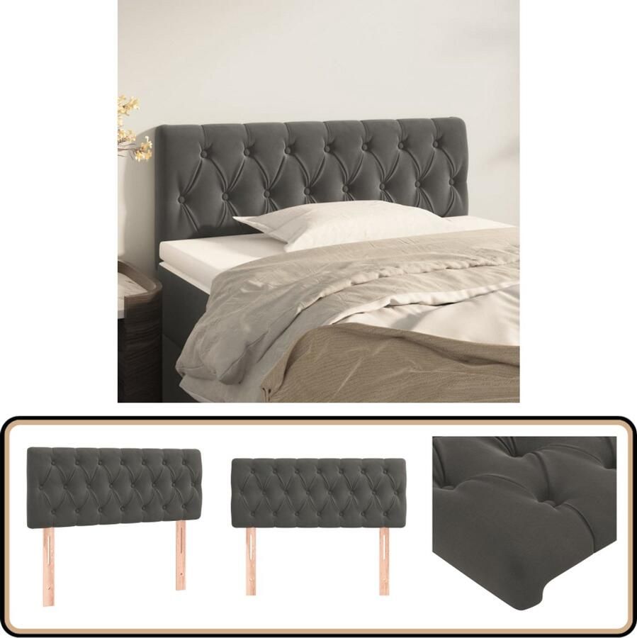 VidaXL Hoofdbord 90x7x78 88 cm Fluweel Donkergrijs Hoofd Bord Hoofdkussen Velvet Grijs Bed Accessoires Slaapkamers