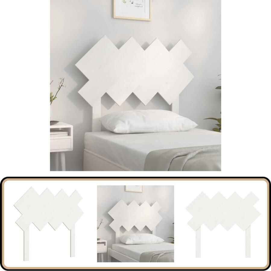VidaXL Hoofdbord 92x3x81 cm Massief Grenenhout Wit Houten Hoofdbord Hoofdeinde Grenenhout Witte Hoofdbord Beddecoratie Slaapkamer Decoratie Comfortabel Hoofdbord Landelijke Stijl Vintage Hoofdbord