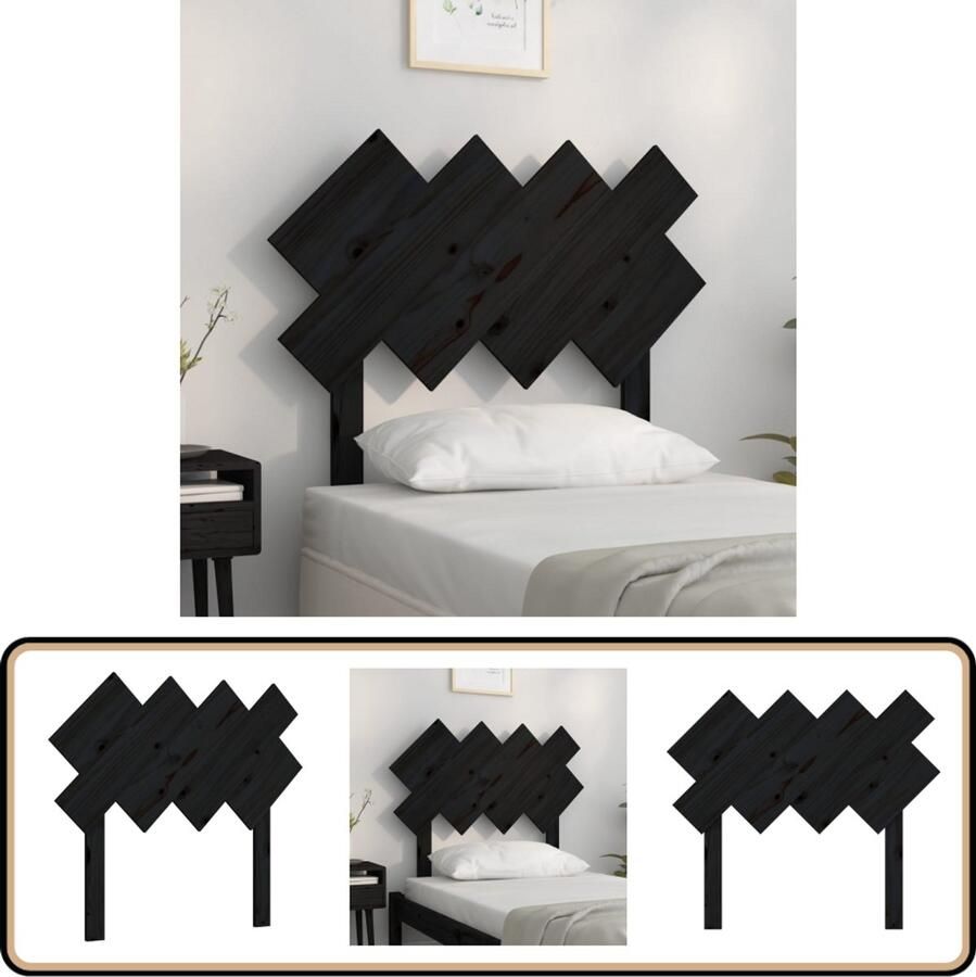 VidaXL Hoofdbord 92x3x81 cm Massief Grenenhout Zwart Hoofdboard Hoofdeinde Houten Hoofdbord Grenenhout Zwart Slaapkamers