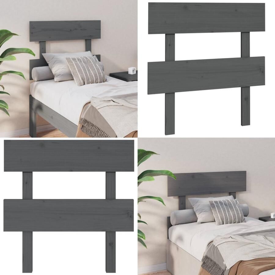 VidaXL Hoofdbord 93-5x3x81 cm massief grenenhout grijs Hoofdbord Hoofdborden Hoofdeinde Houten Hoofdbord
