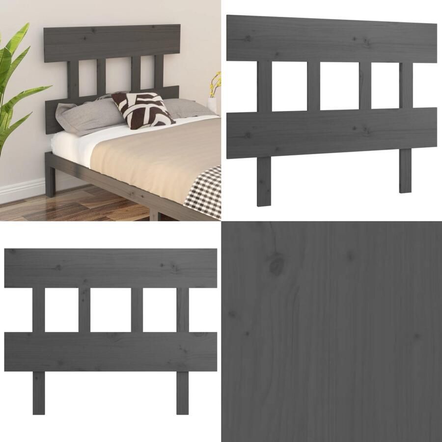 VidaXL Hoofdbord 93-5x3x81 cm massief grenenhout grijs Hoofdbord Hoofdborden Hoofdeinde Houten Hoofdbord - Foto 2