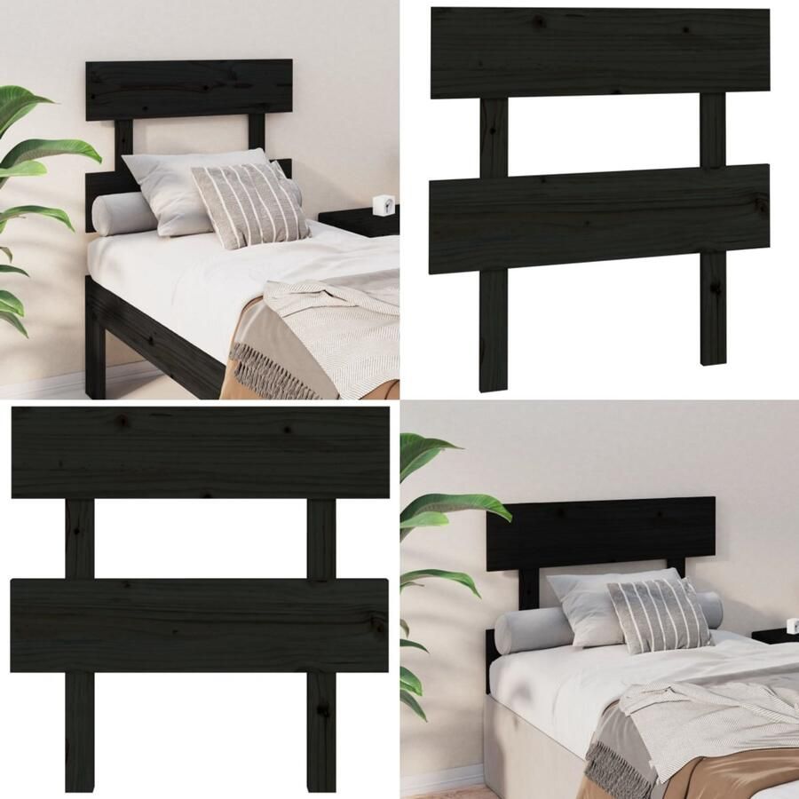 VidaXL Hoofdbord 93 5x3x81 cm massief grenenhout zwart Hoofdbord Hoofdborden Hoofdeinde Houten Hoofdbord