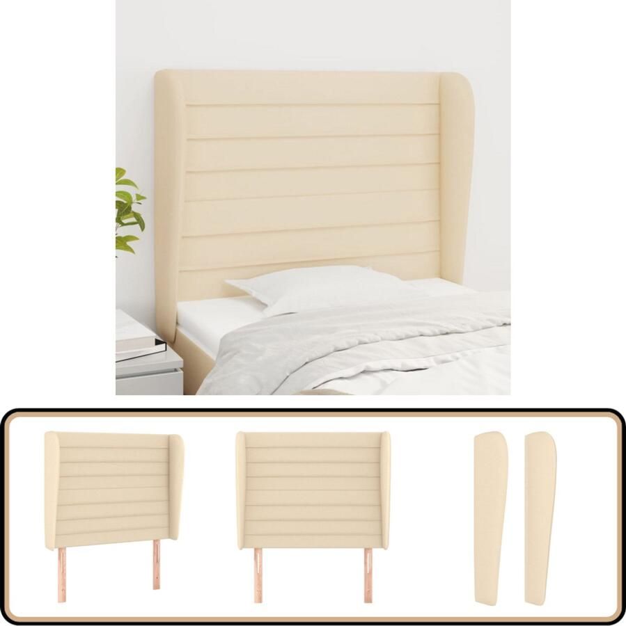 VidaXL Hoofdbord 93x23x118 128 cm Crèmekleurig Klassieke Hoofdbord Creme Bedhoofd Hoofdkussen Stoffen Hoofdbord