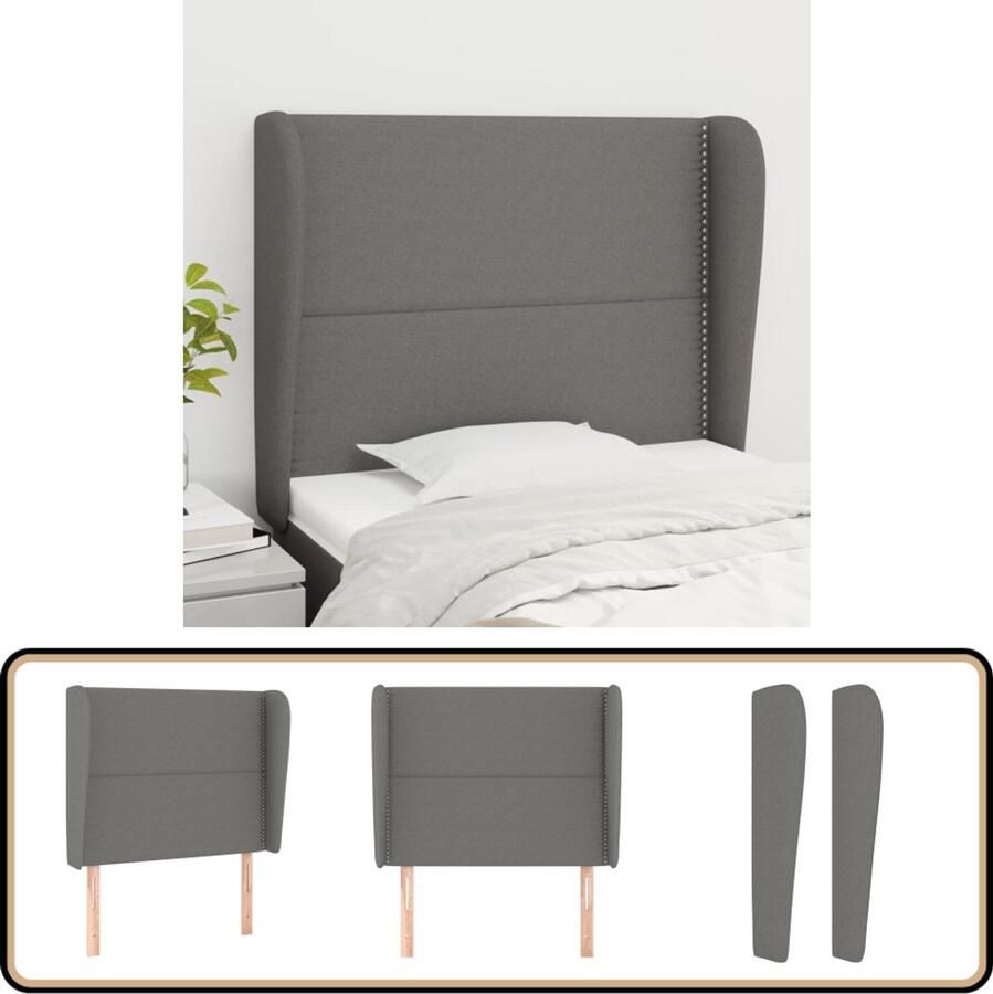 VidaXL Hoofdbord 93x23x118 128 cm Donkergrijs Stof Hoofd Bord Hoofdeinde Bed Ombouw Donkere Grijze Hoofdbord Stoffen Hoofdbord Bed Accessoires Slaap Kamer Decoratie