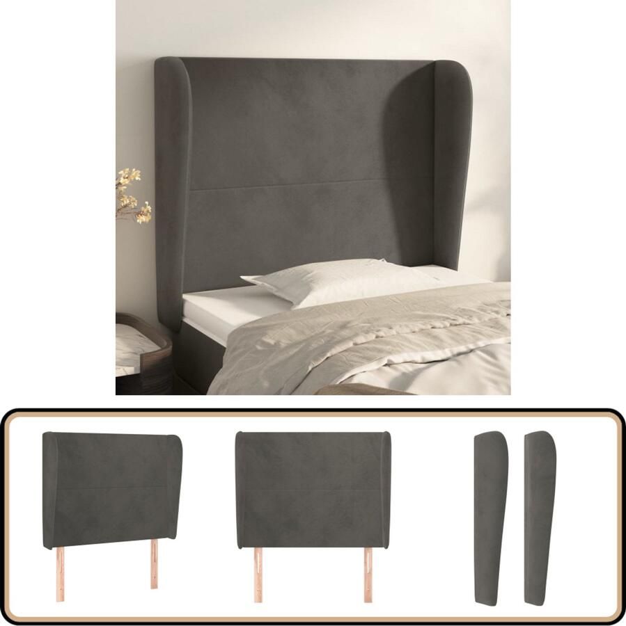 VidaXL Hoofdbord 93x23x118 128 cm Fluweel Donkergrijs Hoofdboard Hoofdkussen Bed Accessoires Velvet Grijs Klassiek Modern Leeshoek Tv Hoek