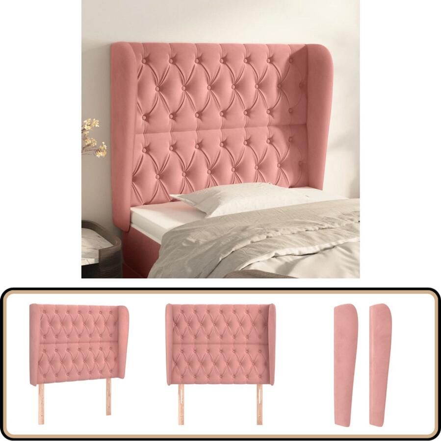VidaXL Hoofdbord 93x23x118 128 cm Fluweel Roze Hoofd Bord Bedhoofdbord Hoofdkussen Velvet Roze Klassiek Decoratie Slaapkamer
