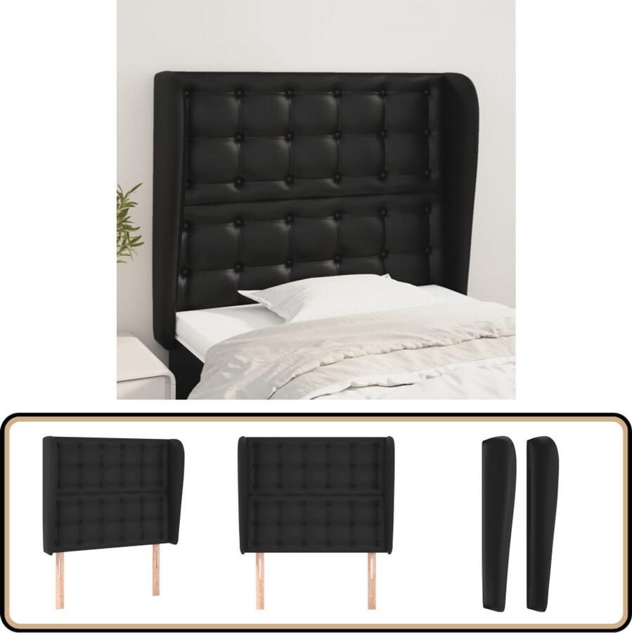 VidaXL Hoofdbord 93x23x118 128 cm Kunstleer Zwart Hoofd Bord Hoofdbord Beddecoratie Slaapkamers Zwarte Meubels