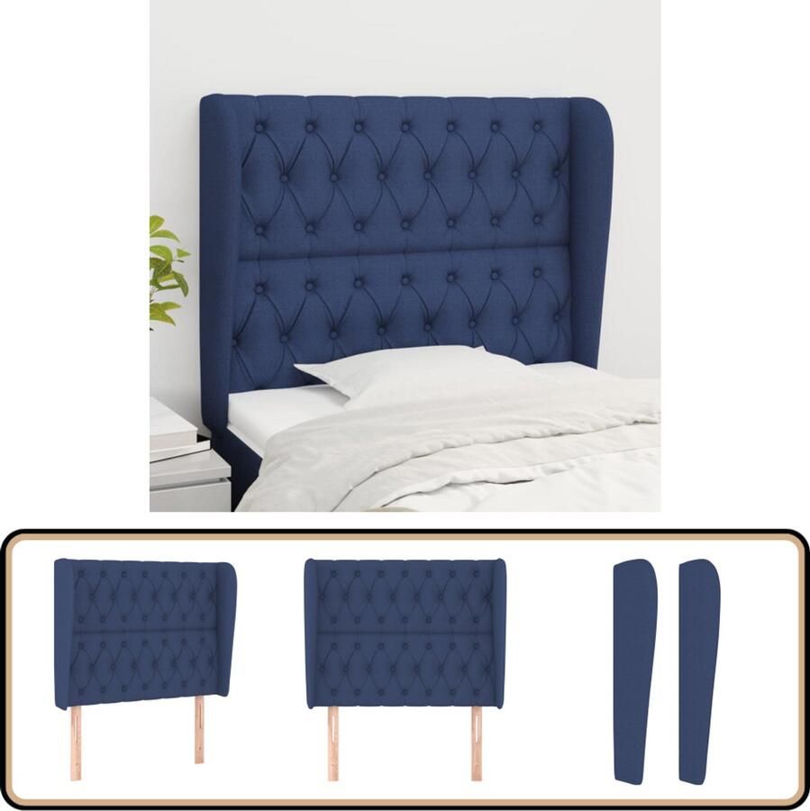 VidaXL Hoofdbord Stof Blauw 103x23x118 128 cm Klassieke Hoofdbord Blauw Bedhoofdbord Hoofdeinde Stoffen Hoofdbord Modern Hoofdbord Verhogen Bed Leeshoek