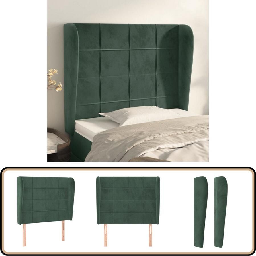 VidaXL Hoofdbord 93x23x128 cm Fluweel Donkergroen Hoofd Bord Hoofdeinde Velvet Groen Bed Accessoires Slaapkamers