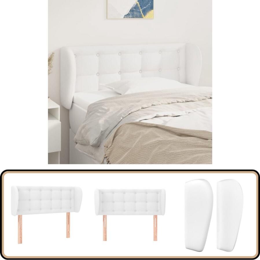 The Living Store Klassiek Hoofdbord Kunstleer Verstelbare Hoogte Wit 93 x 23 x 78 88 cm Klassieke Hoofdbord Kunstleder Hoofdbord Wit Hoofdbord Met Oren Verstelbare Hoofdbord - Foto 2