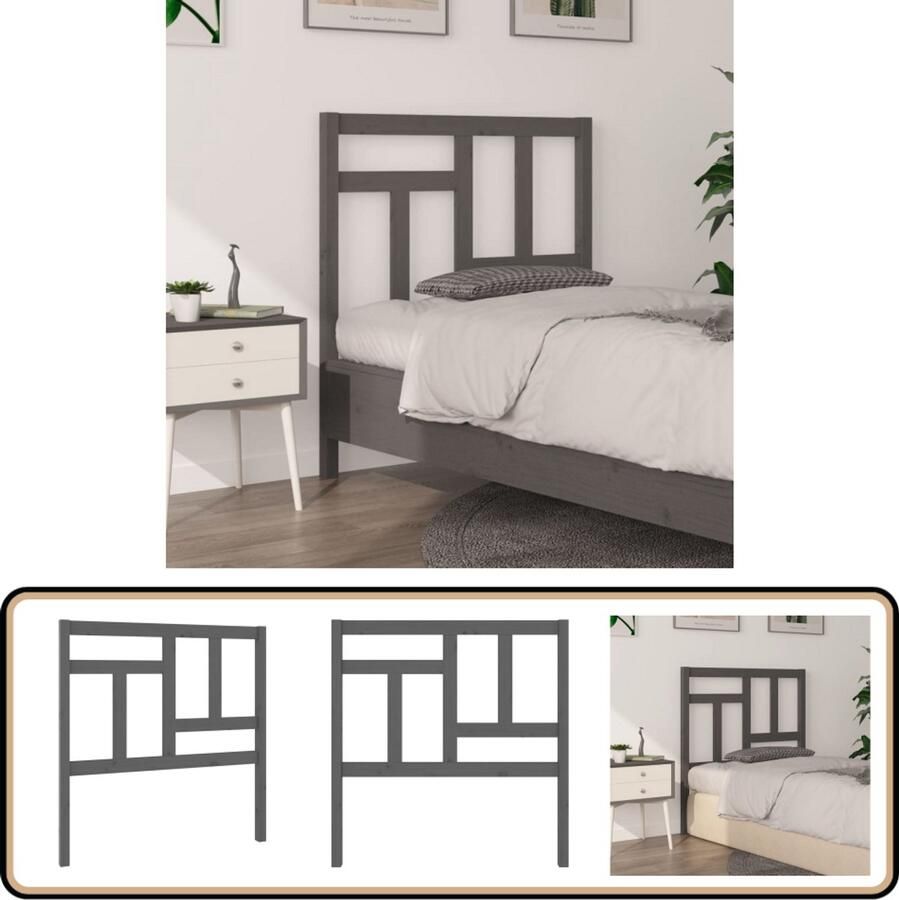 VidaXL Hoofdbord 95 5x4x100 cm Grenenhout Grijs Houten Hoofdbord Hoofdeinde Beddecoratie Grieze Hoofd Bord Massief Hout