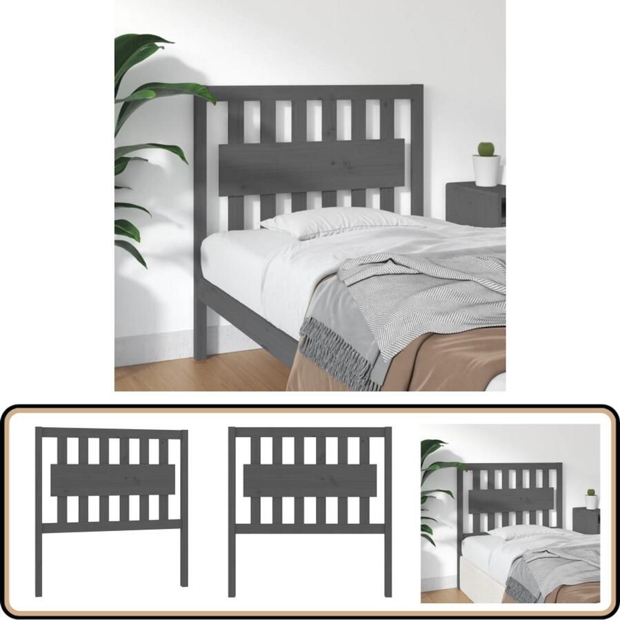 VidaXL Hoofdbord 95 5x4x100 cm Massief Grenenhout Grijs Hoofdboard Grenenhout Hout Hoofdkussen Slaapkamerdecoratie Vintage Decor Rustic Style Grijs