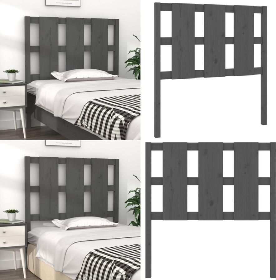 VidaXL Hoofdbord 95 5x4x100 cm massief grenenhout grijs Hoofdbord Hoofdborden Hoofdeinde Houten Hoofdbord
