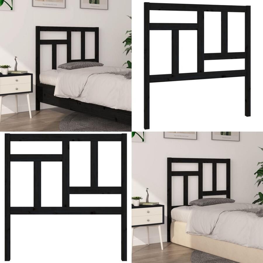 VidaXL Hoofdbord 95 5x4x100 cm massief grenenhout zwart Hoofdbord Hoofdborden Hoofdeinde Houten Hoofdbord - Foto 2