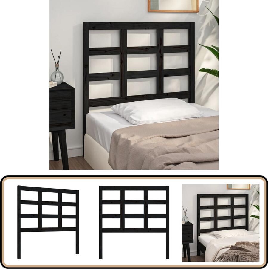 VidaXL Hoofdbord 95 5x4x100 cm Massief Grenenhout Zwart Houten Hoofdbord Hoofdeinde Beddecoratie Zwarte Hoofdbord Grenenhout Hoofdbord