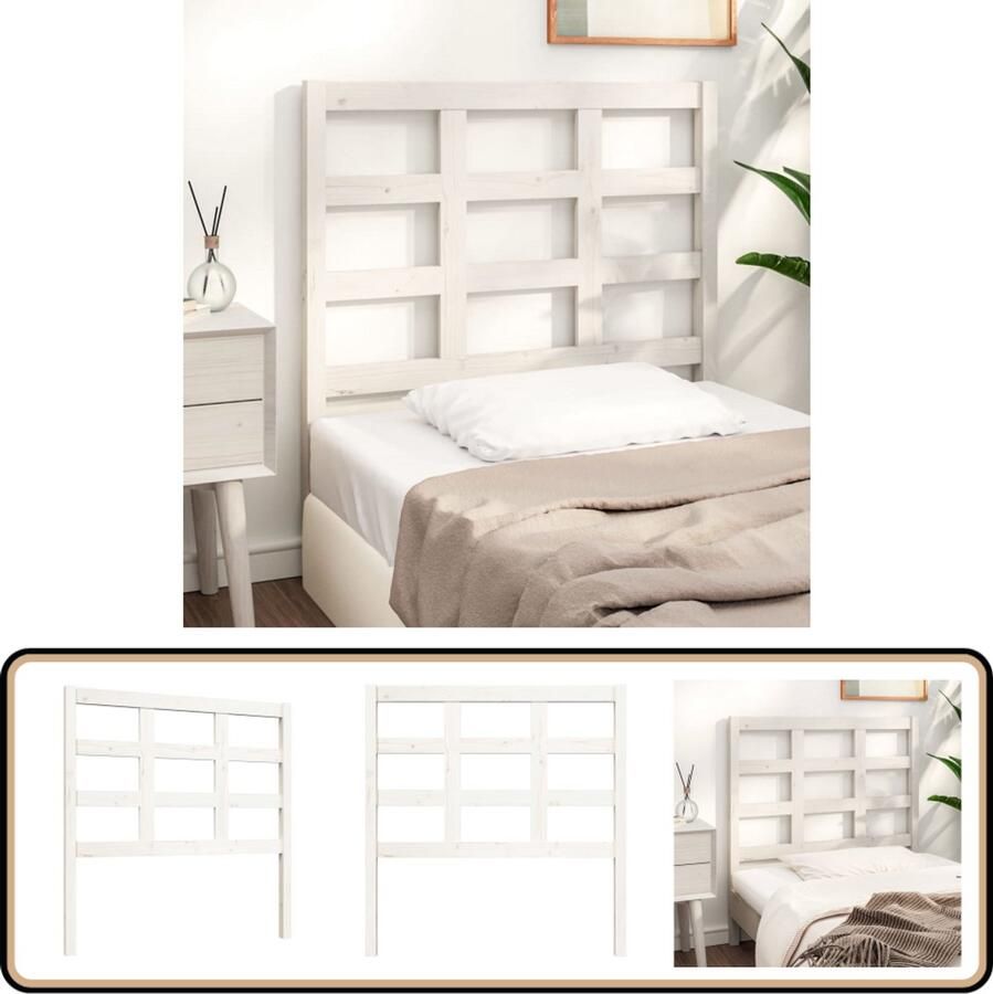 VidaXL Hoofdbord 95 5x4x100 cm Wit Grenenhout Houten Hoofdbord Hoofdeinde Beddecoratie Slaapkamer Decoratie Massief Hout Grenenhout Wit