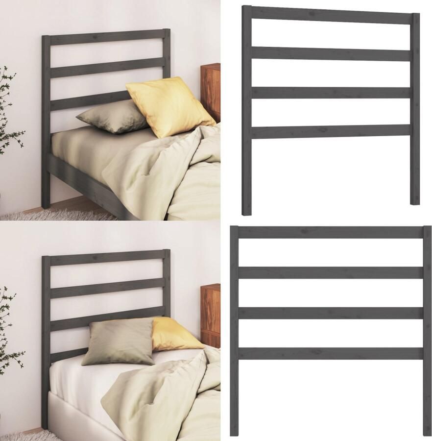 VidaXL Hoofdbord 95x4x100 cm massief grenenhout grijs Hoofdbord Hoofdborden Hoofdeinde Houten Hoofdbord