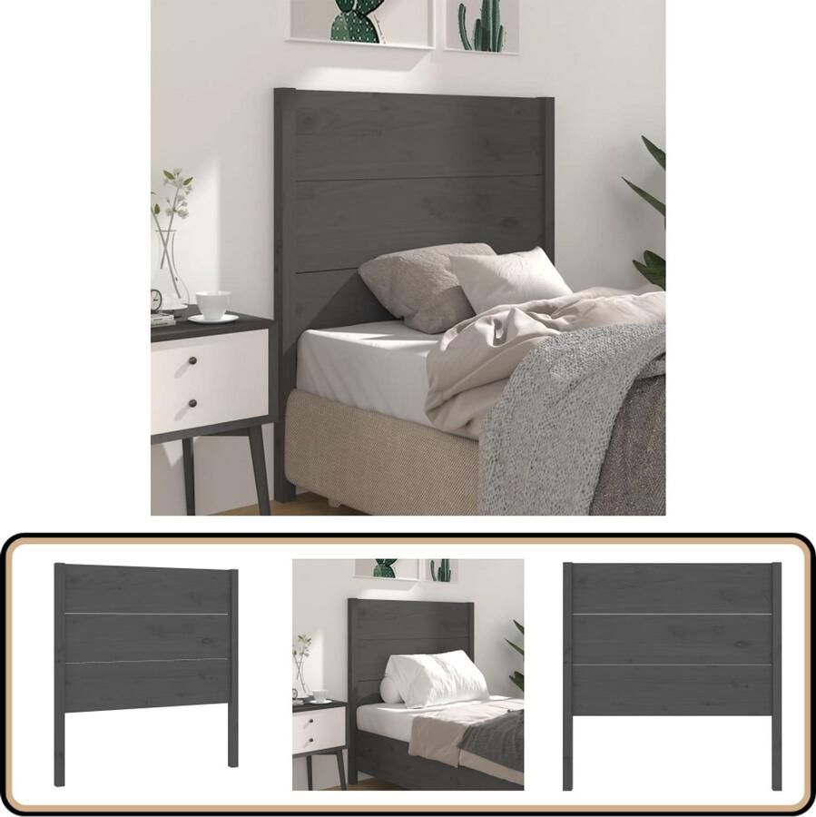 VidaXL Hoofdbord 96x100 cm Massief Grenenhout Grijs Hoofdboard Beddecoratie Rustiek Interieur Grenenhout Meubilair Grijs Hoofdbord