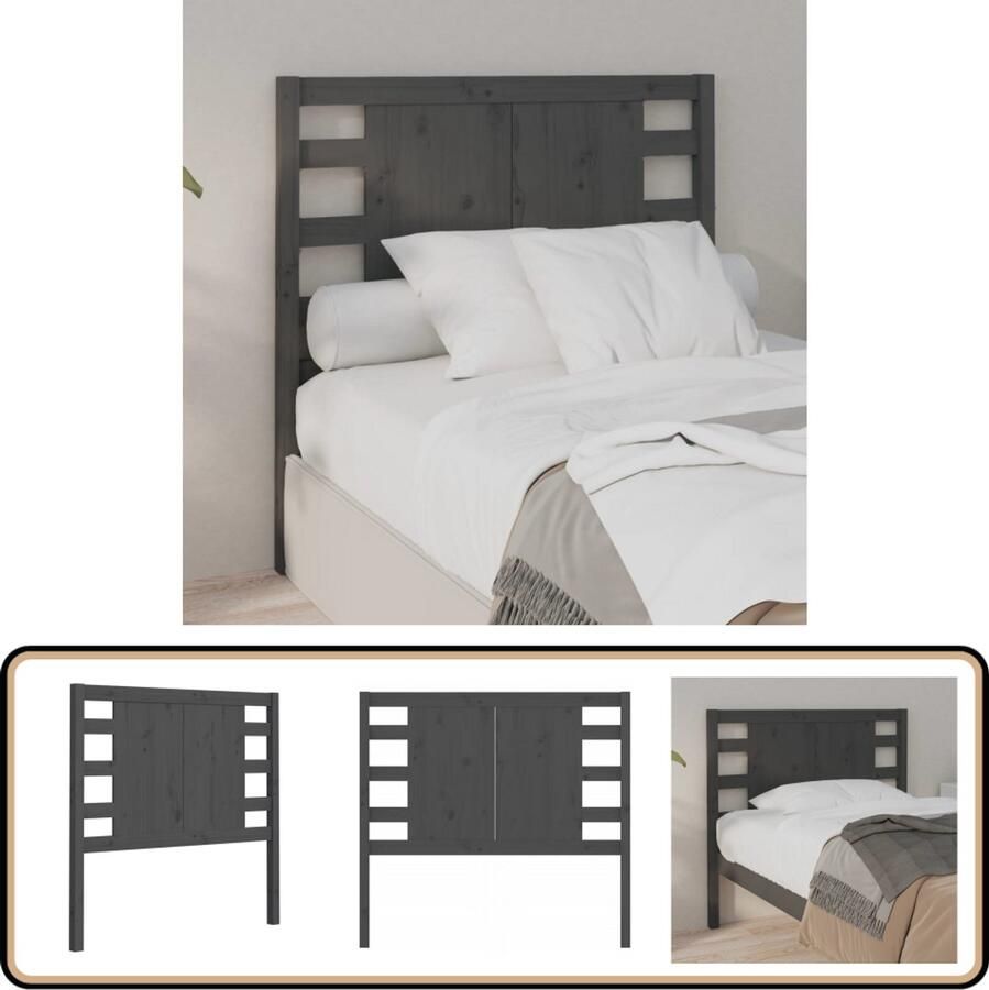VidaXL Hoofdbord 96x100 cm Massief Grenenhout Grijs Hoofdboard Hoofdenbord Beddecoratie Houten Hoofdbord Grieze Hoofdbord
