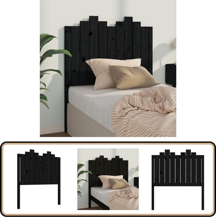 VidaXL Hoofdbord 96x110 cm Grenenhout Zwart Hoofdboard Hoofdeinde Houten Hoofdbord Massief Hout Rustic Interieur