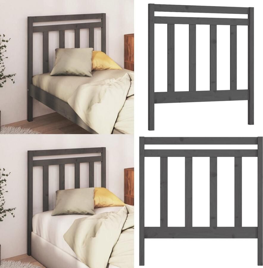 VidaXL Hoofdbord 96x4x100 cm massief grenenhout grijs Hoofdbord Hoofdborden Hoofdeinde Houten Hoofdbord