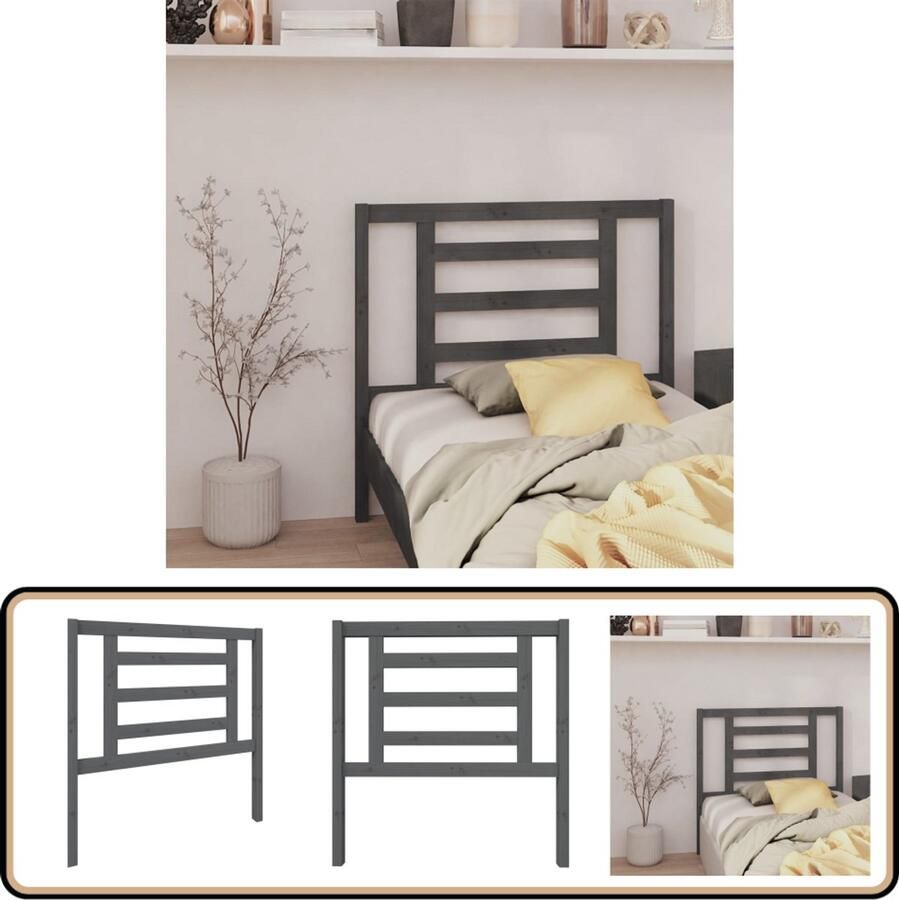 VidaXL Hoofdbord 96x4x100 cm Massief Grenenhout Grijs Houten Hoofdbord Kopen Grijze Hoofdbord Massief Grenenhout