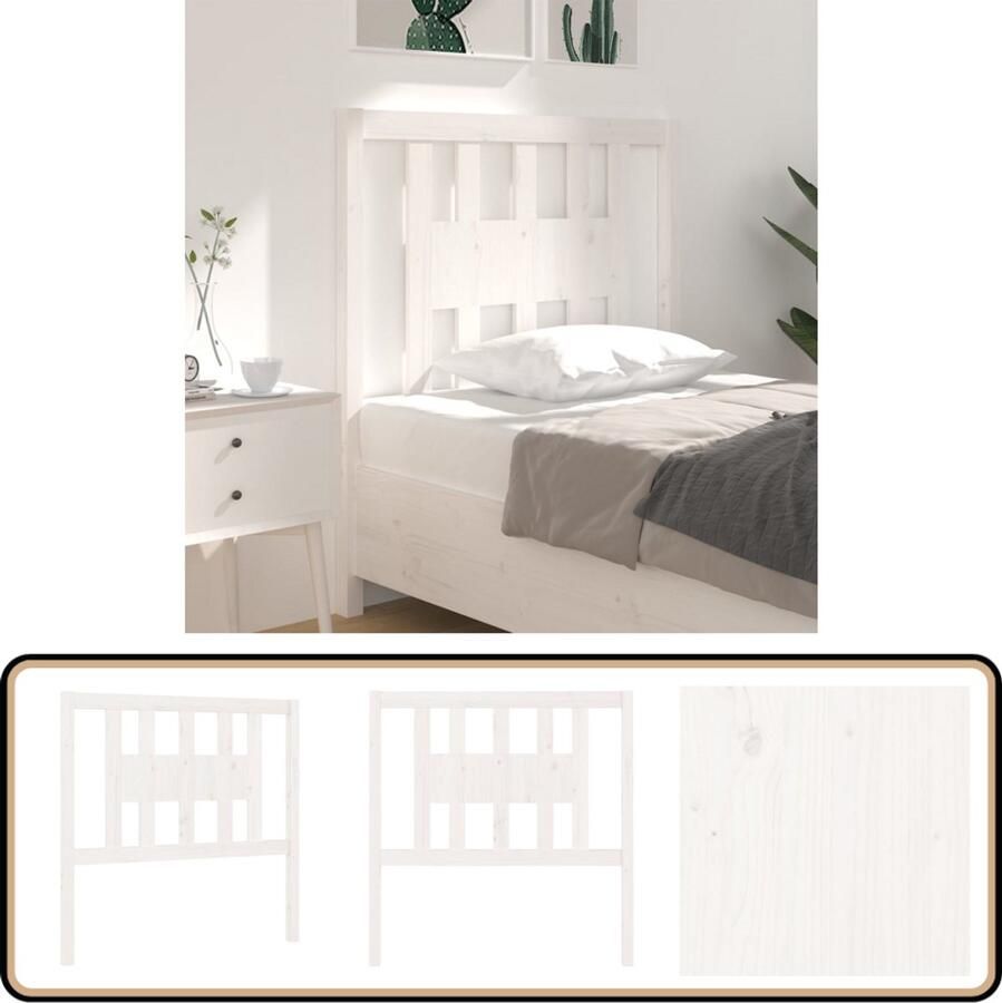 VidaXL Hoofdbord 96x4x100 cm Massief Grenenhout Wit Hoofdboard Grenenhout Hoofdeinde Rustic Vintage Landelijk Interieur Slaapkamer Decoratie Comfortabel Leeshoek